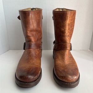 Frye Veronica Back Zip Boots 76603 Congac Brown Leather Moto Women's Size 7 B